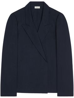 navy blue cotton peak lapels concealed front fastening long sleeves straight hem City Dress, Blazer Shirt, Cotton Blazer, Long Sleeve Blazers, Summer Beach Wear, Dries Van Noten, Ski Wear, Blazers For Women, Jacket Tops