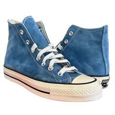 Converse Chuck 70 High 'Summer Daze - Aegean Storm - First 3 Pictures Are Of Actual Pair For Sale/Others Are Stock Photos. - 7.5 Women’s - Sun-Washed Update With Organic Washed Canvas. - Made With Premium Cushioning And Ultra-Durable Organic. - Premium Cushioning Provides All-Day Comfort And Support. - A Tonal, Washed Finish Brings A Subtle Vintage Vibe. - Vintage 1970s License Plate On The Heel - Style - 170965c - Spring 2021 Release Date - High-Top Summer Slip-on Sneakers With Gum Sole, Sporty Blue Canvas Shoes With Speckled Midsole, Blue Slip-on High-top Sneakers With Rubber Sole, Casual Blue Slip-on High-top Sneakers, Blue Casual Sneakers With Speckled Midsole, Blue High-top Sneakers With Vulcanized Sole For Spring, Casual Blue Sneakers With Speckled Midsole, Spring Blue High-top Sneakers With Rubber Sole, Blue Canvas Shoes With Vulcanized Sole For Summer