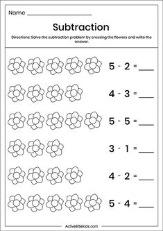 the subtraction worksheet for numbers 1 - 10 is shown in black and white