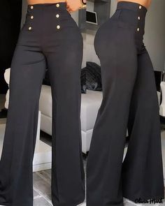 Olivia Mark - Wide-Leg Bootcut High-Waisted Pants Bootcut Pants, Looks Black, Flare Trousers, Pantalon Large, Flare Pants, American Style, Fashion Pants, Criss Cross, Black Pants