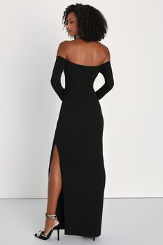 Sexy Black Dress - Off-The-Shoulder Dress - Column Maxi Dress - Lulus Sleek Off-shoulder Bodycon Dress For Formal Events, Fitted Off-shoulder Maxi Dress For Dinner, Chic Off-shoulder Elastane Dress, Fitted Off-shoulder Midi Dress, Fitted Off-shoulder Maxi Dress For Fall, Fall Off-shoulder Fitted Maxi Dress, Evening Off-shoulder Stretch Bodycon Dress, Fitted Off-shoulder Dress For Formal Occasions, Off-shoulder Stretch Bodycon Evening Dress