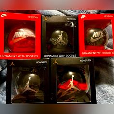 Nib Nike Newborn Booties (Inside Ornaments) Brand New Can Sell Individually Or As A Set. Soccer Sweatpants, Nike Baby Shoes, Football Pads, Black Nike Sweatpants, Girls Sports Bras, Satin Joggers, Nike Cleats, Nike Sweatpants, Nikes Girl