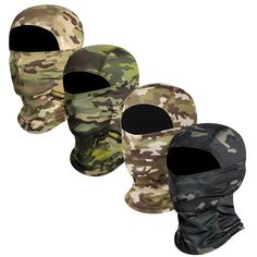 five different colors of camouflage face masks