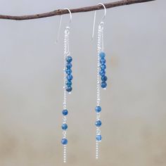 Like morning rain beaded gemstones of faceted blue apatite total six carats. Thai artisan Somsiri Juntamin creates this pair of dangle earrings which is links and petite chain lengths of sterling silver. Morning Rain, Baroque Art, Blue Apatite, Handmade Ideas, Business Idea, Beaded Dangle Earrings, Beaded Dangles, Diy Earrings, Stone Jewelry