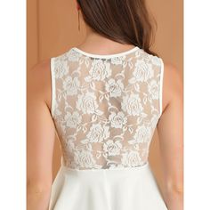 This piece features an illusion sweetheart neckline, and unexpected details like a peplum at the waist, and a partially sheer lace fabrication. Left partially sheer lace at the bodice and back, a contemporary take on a classic vintage lace summer top shows off an alluring sophisticated figure. Wear it to the office or to go out over a pair of pants or shorts and look effortlessly put together. Occasion: Shopping, Dating, Office, Weekend Gathering, Daily Wear, Casual, etc. Sleeveless Lace Top Feminine Style, Elegant Sleeveless Lace Top With Patchwork, Feminine Sleeveless Lace Patchwork Top, Sleeveless Lace Patchwork Top, Feminine Style, Elegant Sleeveless Lace Top, Sleeveless Sheer Bodice Top For Party, Fitted Sleeveless Top With Sheer Bodice, Sleeveless Lace Top For Party, Fitted Sleeveless Lace Top