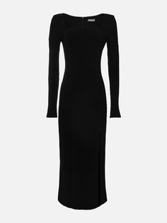 LICHI - Online fashion store :: Clothing Sleek Fitted Midi Dress With Square Neck, Fitted Square Neck Dress With Side Slits, Sleek Square Neck Fitted Midi Dress, Sleek Fitted Square Neck Midi Dress, Elegant Bodycon Maxi Dress With Square Neck, Midi Bodycon Dress With Side Slits, Straight Neckline Midi Dress For Night Out, Elegant Square Neck Dresses With Side Slits, Square Neck Bodycon Midi Dress For Evening