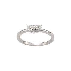 Your style will stand out whenever you wear this sterling silver Moissanite Outlet half moon ring.Click on this JEWELRY & WATCHES GUIDE to learn about fit, styles, materials and more! Width: 1.7 mm Nickel free Metal: sterling silver Plating: platinum, rhodium Finish: polished Packaging: boxedSTONE DETAILS Stone type: lab-created moissanite Total weight: 1/10 ct. Shape: round Setting: micro prong Gemstones may have been treated to enhance their appearance. Special care may be required. Please vis Everyday Sterling Silver Diamond Ring With Accents, Silver Stackable Diamond Ring Fine Jewelry, Stackable Silver Diamond Ring Fine Jewelry, Adjustable Silver Ring With Single Cut Diamonds, Sterling Silver Rings With Diamond Accents, Minimalist Silver Rings With Single Cut Diamonds, Adjustable Silver Rings With Single Cut Diamonds, Modern Stackable Rings With Diamond Accents, Modern Sterling Silver Diamond Promise Ring