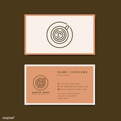 a business card with a coffee shop logo on the front and bottom, along with a brown background