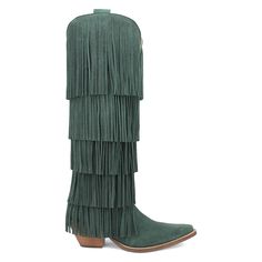 Free-spirited in design, the Wild Child boot features five cascading layers of fringe, creating a dynamic, textured look. Standing tall at 16 inches, it boasts a snip toe, a cushioned comfort insole, and a 2 1/2 inch fashion heel. Available in a range of colors from classic neutrals like black, brown, and rust, to vibrant options like burgundy, green, white and purple, it perfectly combines bohemian charm with contemporary fashion. $239.95 Cowboy Boots Casual, Fringe Cowboy Boots, Dingo Boots, Layered Fringe, Fancy Footwear, Tall Fashion, Western Boots Women, Suede Leather Boots, Boots Casual