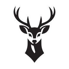 a deer's head with antlers is shown in black and white on a white background