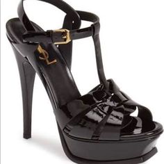 I Am Selling These Black Ysl Tribute Hills Barely Have Worn Them Size 11 But I Wear A Nine 9 1/2 And They Fit Ysl Tribute, Cream Sandals, T Strap Shoes, Yves Saint Laurent Shoes, Patent Heels, Strap Sandals Women, Saint Laurent Shoes, Strap Pumps, Platform High Heels