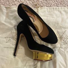 Charlotte Olympia, Dolly, Suede Heels Brand-New Never Worn Size 6 With One Dust Bag. No Box. Charlotte Olympia Heels, Heart Heels, Charlotte Olympia Shoes, Charlotte Olympia, Flat Sneakers, Suede Heels, Olympia, Clothes And Accessories, Black Suede