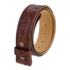 Vintage style, genuine full grain cowhide Leather strap. There are snap closures on the end so you can put a buckle of your choice on to it. Size: L.  Color: Brown.  Gender: female.  Age Group: adult. Round Sunglasses Vintage, Belt Style, Genuine Leather Belt, Brown Floral, Leather Tooling, Belt Size, Belt Buckle, Full Grain Leather, Cloth Bags