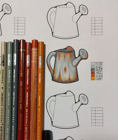 an image of teapots and pencils on paper