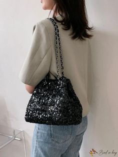 BirdinBag - Glamorous Sequin Chain Strap Bucket Bag Sequin Decor, Bag With Chain, Inch Bag, Pink Backpack, Evening Clutch, Bag Set, Shoulder Tote, Handbag Backpack, Chain Strap