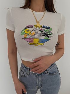 Material: Knitted cottoncolor: WhiteSize: (cm)S Bust 72-82 Sleeve 14 Length 40M Bust 76-86 Sleeve 14.5 Length 41L Bust 80-90 Sleeve 15 Length 42Please contact us freely if you have any questions! Casual Stretch Crop Top With Graphic Print, Retro White Crop Top For Spring, Retro White Crop Top For Summer, White Retro Crop Top For Summer, White Letter Print Crop Top For Spring, Casual Printed Stretch Crop Top, Printed Stretch Casual Crop Top, Casual Stretch Cropped Shirt With Graphic Print, Printed Cotton Crop Top