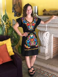 Beautiful dress embroidered with bright colors by artisans from the state of Oaxaca, to pour on any occasion. This dress has straps to adjust at the back. Each dress has a unique embroidery, so colors may vary. The short sleeveless and embroidered dresses hand, they are also beautiful, unique pieces. Mexican textile art has centuries of history and creativity throughout the country. Mexico is recognized as one of the leading countries with a beautiful artistic production in the textile world, mi Traditional Multicolor Sleeveless Embroidered Dress, Multicolor Folk Style Dresses For Festivals, Traditional Multicolor Embroidered Sleeveless Dress, Bohemian Dresses With Multicolor Geometric Embroidery, Bohemian Festival Dresses With Embroidered Neckline, Bohemian Dresses With Embroidered Neckline For Festivals, Festival Dresses With Geometric Embroidery, Folk Style Dresses With Intricate Multicolor Embroidery, Traditional Multicolor Embroidered Dress For Vacation