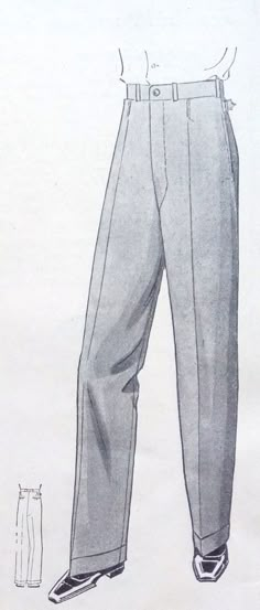 "Vintage classical straight cut men trousers / pants sewing pattern for 84cm/33\" waist measurement. Pattern is diligently hand traced off a multi-pattern sheet that was supplied with 1934 German sewing pattern magazine. All pattern pieces are carefully hand traced, cut and labeled. All original pattern marks translated to English and transferred to the tracing. Size: Waist 84cm/33\" Outer side seam length 105cm/41.3\" or Waist 100cm/39.3\" Outer side seam length 110cm/43.3\" The pattern pieces Vintage Trousers Mens, Sewing Patterns Menswear, 1930s Mens Summer Fashion, Vintage Pants Men, Male Trousers Pattern, Men’s Trousers Pattern, How To Sew Pants, Men’s 1930’s Fashion, Sewing Pattern Men