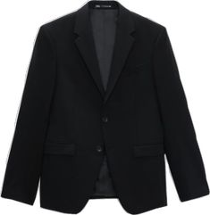 Classic Black Fall Suit, Winter Formal Solid Color Blazer, Formal Sport Coat With Button Cuffs, Formal Black Blazer With Button Cuffs, Black Blazer With Button Cuffs And Suit Collar, Classic Black Long Sleeve Blazer, Classic Black Outerwear With Single Button, Black Suits With Button Cuffs For Fall, Winter Single Breasted Button-up Suits