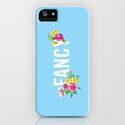 an iphone case with flowers and the word'enjoy'in white letters on a blue background