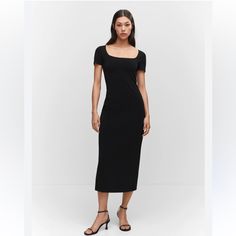 Nine West Black Stretch Maxi Dress. New With Tag. Black Bodycon Dress With Square Neck For Spring, Black Square Neck Bodycon Dress For Spring, Red Sheath Dress, Amanda Uprichard Dress, Hot Pink Floral, Jnco Jeans, Nike Tennis Dress, Midi Sheath Dress, Sweater Dress Midi