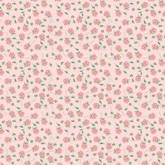 pink flowers and green leaves on a light pink background with small white dots in the center