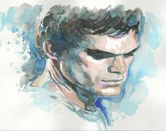 a watercolor painting of a man's face