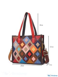 6 Cowhide Handbags, Leather Patchwork, Handbag Pattern, Cheap Handbags, Patchwork Bags, Satchel Tote, Rainbow Design, Leather Bag Women, Tote Bag Purse