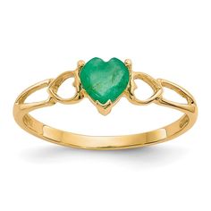 Million Charms 14k Yellow Gold Green Emerald Birthstone Ring, Size 7 Metal Weight: 1.07 Grams. Rings Jewelry, Birthstone Rings, May Birthstone Rings; Rings Jewelry, Gemstone Rings Polished, 14k Yellow Gold, Genuine, Emerald Fine Jewelry - Purity: 14k, Stone Type 1: Emerald, Stone Color 1: Green, Stone Qty 1: 1, Band Width: 2 To 5 Mm (Tapered), Setting 1: 3 Prong, Stone Weight 1: 0.43 Ct, Size (Minimum): 5, Size (Maximum): 9, Material: Primary: Gold, Sizeable: Yes, Stone Shape 1: Heart, Stone Siz Yellow Gold Heart Cut Jewelry For May Birthstone, Yellow Gold Heart Ring With Accent Stones, Stamped 14k Jewelry For Promise Ring And May Birthstone, Heart Cut Emerald Jewelry In Yellow Gold, 14k Gold Heart Cut Jewelry For May Birthstone, 14k Yellow Gold Heart Ring With Gemstone, 14k Gold Heart Cut Jewelry With Center Stone, Elegant Heart Ring With May Birthstone Gemstone, Yellow Gold Heart Cut Birthstone Ring