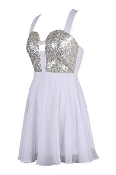 Sexy A-line Straps Knee Length Chiffon Homecoming Dress With Sequins -Tirdresses White Homecoming Dress, White Homecoming Dresses, Dress With Sequins, My Color, White Chiffon, Homecoming Dress, Stunning Dresses, Different Fabrics, Dream Dress