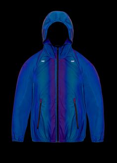 Reflective iridescent windbreaker in 4-way stretch knit back nylon with reflective Cyber Athletics print and adjustable shoulder blade ventilation using zippers with attachable Cyber Athletics jacquard lanyard straps (sold separately) with H4X branded snap hooks. Technical Windproof Nylon Windbreaker, Technical Nylon Windproof Windbreaker, Functional Nylon Windbreaker For Training, Reflective Functional Windbreaker For Outdoor Activities, Functional Reflective Windbreaker For Outdoor Activities, Outdoor Nylon Windbreaker With Reflective Logo, Technical Nylon Windbreaker For Light Sports, Functional Reflective Windbreaker For Outdoor, Nylon Windbreaker For Light Sports In Winter