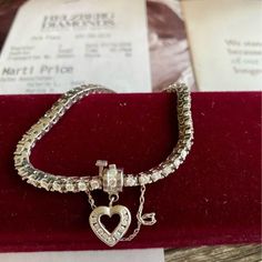 Helzberg Tennis Bracelet With Heart Charm Diamonds Newly Polished From Helzberg Comes With Boxes, Cards And Receipt With Lifetime Warranty Size: 6 1/2 Approx 3carats Diamonds. 14k White Gold 13grams Total Weight Hardly Used Bracelet With Heart, Helzberg Diamonds, Diamonds Jewelry, Diamond Tennis Bracelet, Diamond Charm, Tennis Bracelet Diamond, Tennis Bracelet, Womens Jewelry Bracelets, Heart Charm