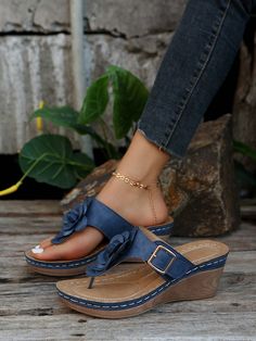 Women's Pu Strap With Sponge Soft Bed And Lightweight Sole Fashion Wedges Flip Flops For 2024 Navy Blue Fashionable        Women Shoes, size features are:Bust: ,Length: ,Sleeve Length: Beach Shoes Women, Best Shoes For Travel, Shoes For Travel, Stylish Flat Shoes, Soft Sandals, Orthopedic Sandals, Fun Shoes, Shoes Stylish, Roman Sandals