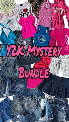 Step into the glamorous world of the early 2000s with our Y2K Mystery Bundle. Whether you're looking to relive your favorite fashion era or explore the iconic styles for the first time, this style bundle is curated to bring the best of Y2K clothing directly to your wardrobe. What's Included: Accessory only: 2-3 accessories just $14 + shipping Mini: 1 clothing item for just $25 + shipping! Small: 3 clothing items for only $65 with FREE shipping! Medium: 5 clothing items and 1 accessory for just $ Early 2000s, Curated Outfit, Early 2000s Fashion, Y2k Clothing, I ❤ Ny, Thrift Shopping, 2000s Fashion, Denim Skirt, Clothing Items