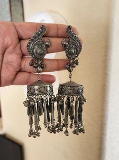 Around 2 inches long Long Jewellery, Dream Earrings, Earrings Jhumka, Oxidized Earrings, Oxidised Earrings, Trendy Jewellery, Pretty Jewelry Necklaces, Fancy Jewellery Designs, Macrame Earrings