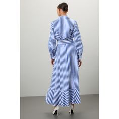 Multicolored stripe (100% Cotton). Casual dress. Long sleeves. Tie closure. 38" from shoulder to hemline. Imported. Casual Dress Long, Long Striped Dress, Striped Dresses, Dress Long Sleeves, Classic Handbags, York Dress, Rent The Runway, White Heels, Closet Designs