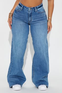 Available In Medium Wash. Wide Leg Jean 5 Pocket 11" High Rise 32.5" Inseam High Stretch Disclaimer: Due To The Specialized Wash, Each Garment Is Unique. 69% Cotton 29% Polyester 2% Spandex Imported | Feeling The Heat Stretch Wide Leg Jeans in Medium Wash size 9 by Fashion Nova Flare Baggy Jeans, Fashion Nova Clothes, Lose Rise Jeans, Latina Style Outfits, Jean Sweatpants, Jeans For Thick Thighs, Baby Shower Bear Theme, Casual Summer Fits, Straight Baggy Jeans