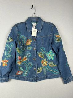 Coldwater Creek Women’s Jacket PM Blue Trucker Jean Embroidery Beads 2679 | eBay Denim Jacket Diy Paint, Denim Jacket Diy, Jean Embroidery, Denim Jacket Embroidery, Jacket Diy, Upcycled Denim Jacket, Diy Denim Jacket, Jacket Embroidery, Quilted Clothes