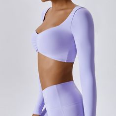 78% Nylon. 22% Spandex Soft. comfortable. skin friendly 4-way stretch. breathable and sweat-wicking Built-in Bra with Removable Pads Front Pleats Design Perfect for both sports activities and daily life Super Crop Top, Yoga Bottoms, Long Sleeve Workout Top, Lantern Sleeve Sweater, Crop Top Designs, Rose Beige, Womens Trendy Tops, Long Sleeve Workout, Rose Rouge