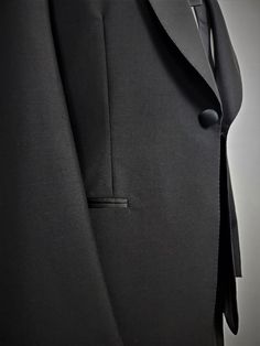 Tuxedo Suit in 100% Mohair Wool Worsted. THE JACKET: Single-breasted jacket with one button. Black silk satin shawl collar. Classic pockets. Buttons lined in silk satin.The jacket follows the silhouette and has no slits. This is the Classic Tuxedo.Button holes, pockets, undercollar and all finishing touches are handmade by Italian tailors.This Italian tailored suit is fitted yet extremely comfortable. The TROUSERS: In this Classic Tuxedo, we offer you the trousers with side band in black silk s Black Tuxedo Suit, Satin Shawl, Classic Tuxedo, Tailored Suit, Black Bow Tie, Button Holes, Tuxedo Suit, Black Tuxedo, Mohair Wool