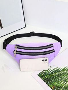 BirdinBag - Waterproof Purple Zip Front Medium Fanny Pack Trendy Outdoor Belt Bag With Zipper Pocket, Trendy Outdoor Belt Bag With Zipper Closure, Casual Purple Shoulder Bag For Outdoor, Trendy Purple Bags For Outdoor Activities, Banana Bag, Multifunction Bag, Motorcycle Bag, Mauve Purple, Adjustable Bag