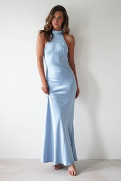 Natalia Soft Satin Maxi Dress | Blue Graduation Dresses High School, Pastel Wedding Dresses, Yellow Formal Dress, Light Blue Bridesmaid Dresses, Cute Formal Dresses, White Bridal Dresses, Maxi Dress Wedding Guest, White Bridesmaid Dresses, Formal Dress Shops