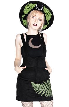 Fern Pinafore Dress – Goth Mall Pastel Pixie, Goth Skirts, 90’s Grunge, Moon Symbols, Velvet Hoodie, Triple Goddess, Goth Dress, Punk Rave, Suspender Skirt