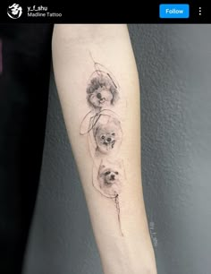 a woman's arm with three dogs on it