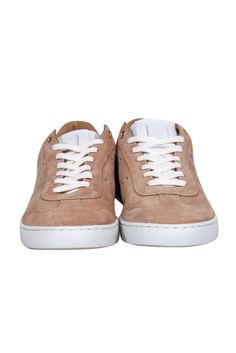 Step into playful style with Rubirosa's "Odile D" sneakers. Crafted with tan and white suede, these sneakers are perfect for casually adding a cozy touch to any outfit. Pair them with your favorite knit and jeans for a comfortable and chic look! Size 7 (IT 37) Made in Italy Suede and Leather Lace up front ties White rubber soles Toe to heel 10.125" Cream Suede Sneakers With Rubber Sole, Cream Suede Sneakers With Perforated Toe Box, Beige Suede Low-top Sneakers, Beige Low-top Suede Sneakers, Beige Suede Sneakers With Perforated Toe Box, Beige Suede Sneakers With Contrast Sole, Cream Suede Sneakers With Stitched Sole, Beige Suede Sneakers With Textured Sole, Beige High-top Sneakers With Stitched Sole