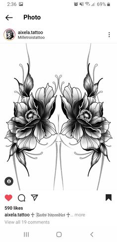 an image of two flowers on the back of someone's chest, with text below it