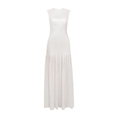 Dove Pleated Silk Dress White Fitted Satin Dress For Wedding, Fitted White Satin Dress For Wedding, White Fitted Satin Wedding Dress, Sleek Fitted Silk Wedding Dress, Fitted Sleeveless White Silk Dress, Fitted White Dress With Bias Cut, White Fitted Dress With Bias Cut, White Silk Gown With Bias Cut, Fitted White Bias Cut Dress