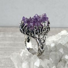 Druzy amethyst ring silver 925 Purple stone ring Raw crystal ring, Amethyst gemstone ring for women, tree branch ring silver made in Armenia 【FULL DETAILS】 ► Gemstone: natural amethyst ► RING SIZE: all size available ► RING WEIGHT: 19.7 gr (0.043 lb) ► Parameters: 28 mm * 20 mm (1.102 *0.787 in) All our jewelry is crafted with great attention to detail! We strive to provide you the best quality, modern design, and perfect look!! All our jewelry is made of high-quality sterling silver and is stam Nature-inspired Silver Crystal Ring With Gemstone, Mystical Amethyst Gemstone Rings, Mystical Amethyst Ring In Sterling Silver, Silver Amethyst Rings For Healing, Silver Amethyst Ring In Mystical Style, Mystical Sterling Silver Amethyst Ring, Silver Amethyst Ring As A Gift, Silver Amethyst Ring Perfect For Gifting, Silver Amethyst Ring With Stones As A Gift