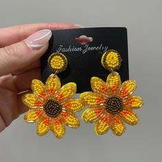 Beaded Sunflower Earrings Brand New Never Worn!! Offers Welcome! Trendy Yellow Flower Earrings For Party, Yellow Trendy Flower Earrings For Party, Yellow Flower-shaped Earrings For Party, Yellow Flower Earrings For Party, Yellow Flower Earrings For Summer, Yellow Flower Shaped Earrings For Summer, Yellow Flower Earrings With Colorful Beads For Gift, Yellow Flower Earrings With Colorful Beads, Trendy Handmade Yellow Flower Earrings