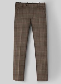 Make a bold statement and let your style speak volumes with our London Loom Brown Check Wool Silk Linen Pants. Expertly tailored from a premium wool blend, it features a striking plaid design in brown with a touch of wine, creating a unique and eye-catching appearance. The fabric guarantees maximum comfort while maintaining elegance, allowing you to confidently shine at any event. Whether attending a wedding, stepping out for a formal day, or simply showcasing your fashion sense, these pants exemplify sophisticated charm in your wardrobe.  The London Loom Collection  masterfully blends the durability of wool, the luxury of silk, and the breathability of linen, reflecting the elegance of English tailoring. This fabric offers season-spanning comfort, refined drapes, and natural coolness. Wov Italian Suit, Linen Suit, Silk Linen, Wool Suit, Plaid Design, The London, Fabric Samples, Wedding Suits, Fashion Sense